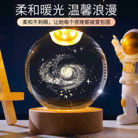 宇投创意发光水晶球桌面摆件星空小夜灯宇航员生日礼物女生送同学