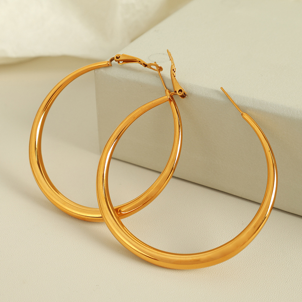Boucles d'oreilles créoles en métal léger et luxueux, en acier titane, grand format, pour femmes._voghion.com