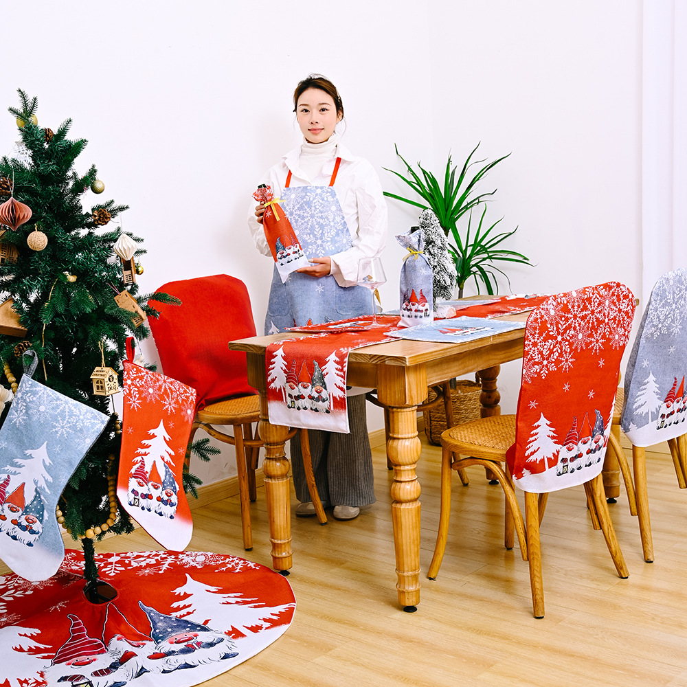 Décorations de Noël pour la maison et le jardin Chemin de table en forme de flocon de neige avec un vieil homme dans la forêt, nappe pour la maison, napperon imprimé_voghion.com