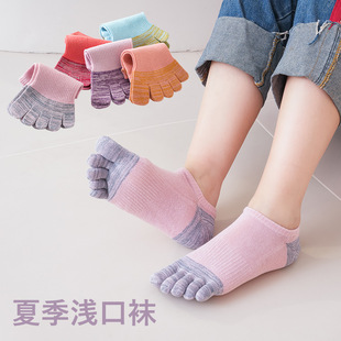New Women's Summer Shallow Mouth Pure Combed Cotton Five-Finger Socks Colorfulful Socks Amazon Best-Selling Color Matching
