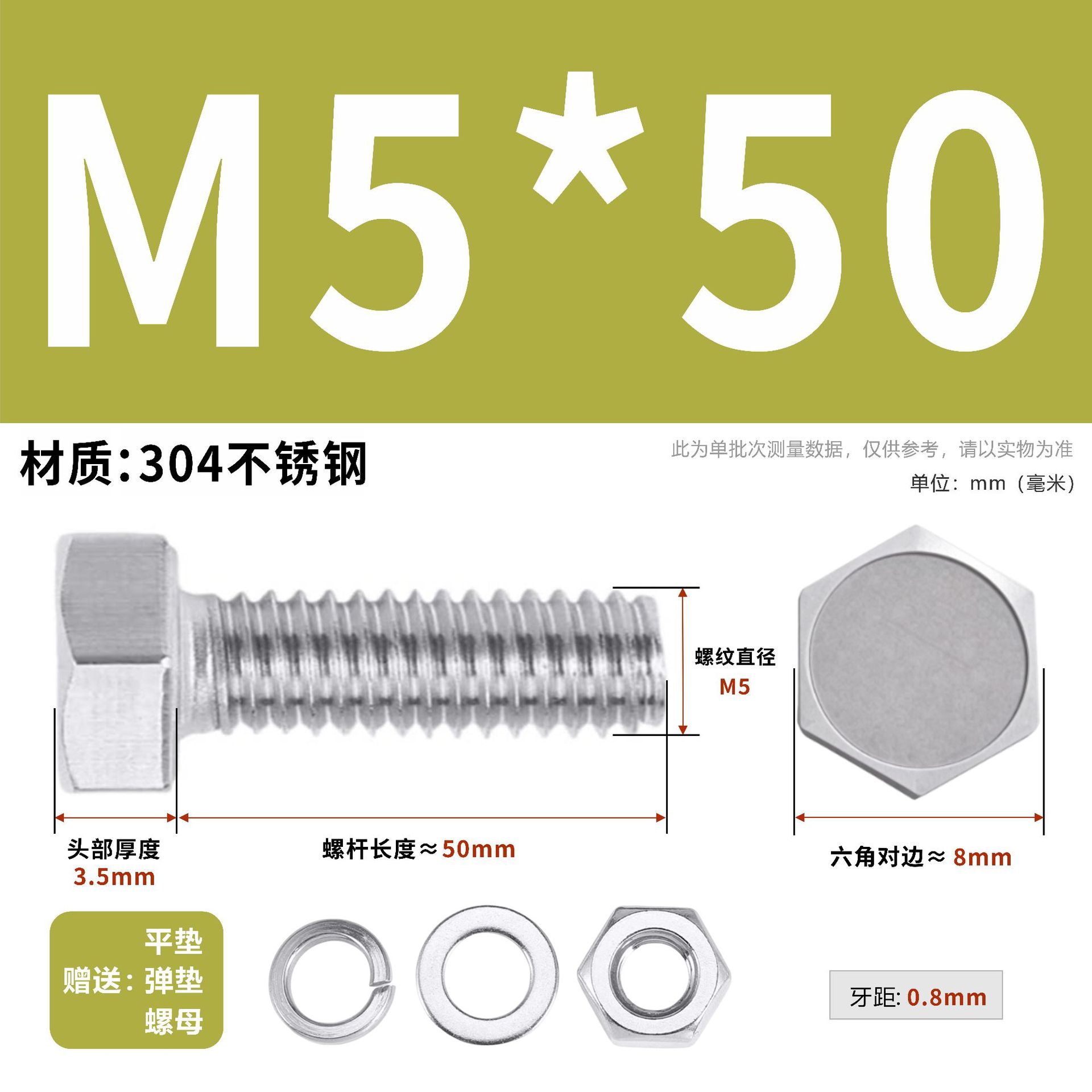 304 acero inoxidable tuerca perno hexagonal conjunto de accesorios de almohadilla de resorte M3M4M5M6M12 image 57