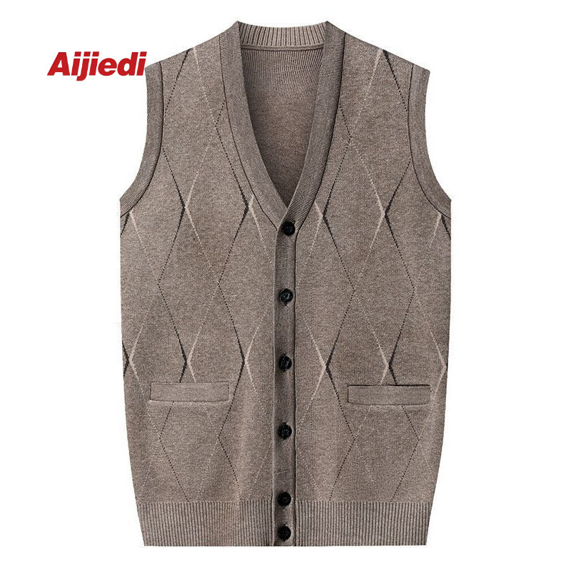 Casual Fashion Spring and Autumn Wool Knit Cardigan New Model for Middle-Aged and Elderly 2023 Dad Men's Sleeveless Solid Color Vest Wholesale Casual Fashion Spring and Autumn Wool Knit Cardigan New Model for Middle-Aged and Elderly 2023 Dad Men's Sleeveless Solid Color Vest Wholesale