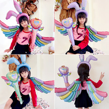 六一儿童独角兽翅膀背饰兔耳朵发箍铝膜气球卡通玩具生日拍照道具