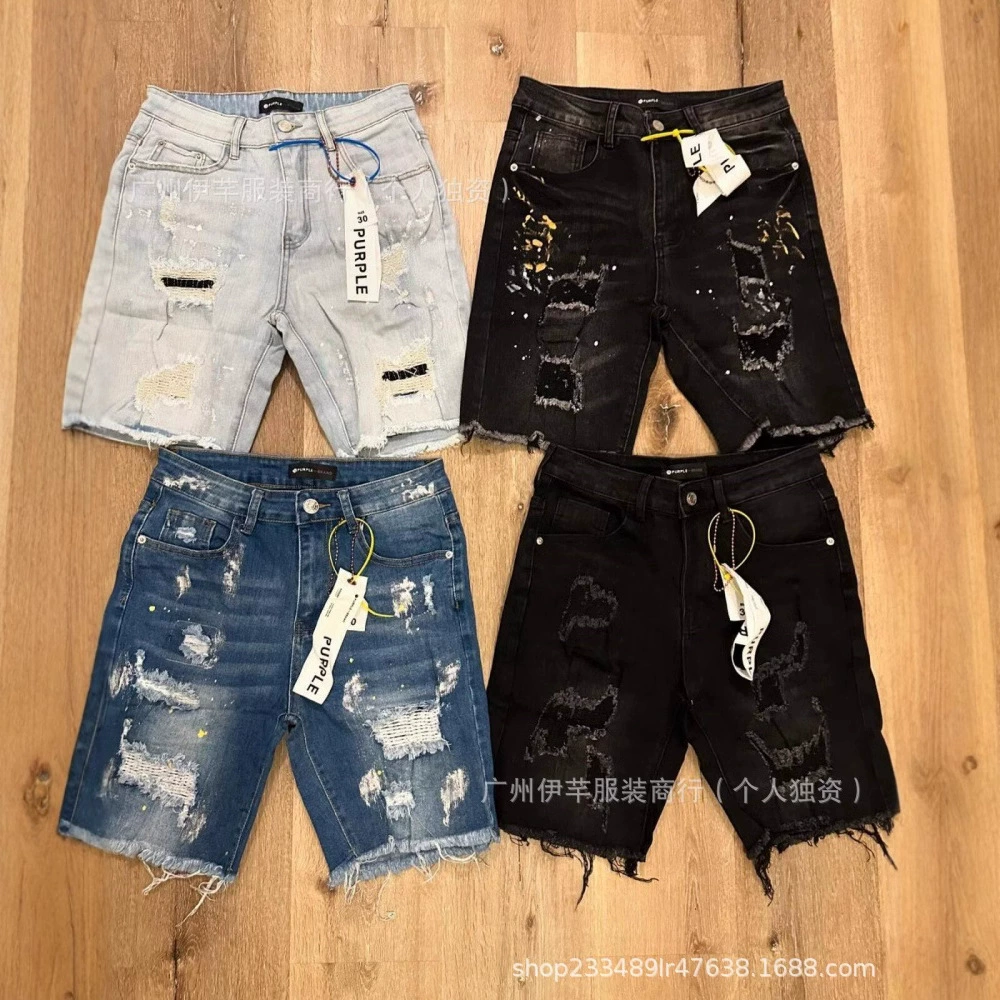 Men's jeans shorts мужские корейские узкие джинсовые шорты трендовые укороченные брюки Ripped jeans