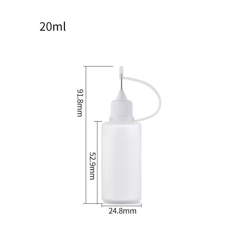 Fabricante en stock botella de aguja 10ml30ml botella de aceite esencial pe plástico semipermeable pigmento pegamento botella de inyección de pintura suave botella