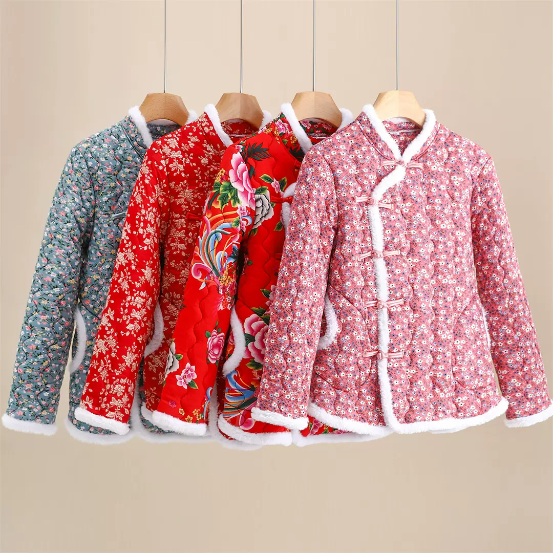 2025年冬季女士花棉袄棉衣盘扣棉服外套中国风长袖上衣东北大花袄