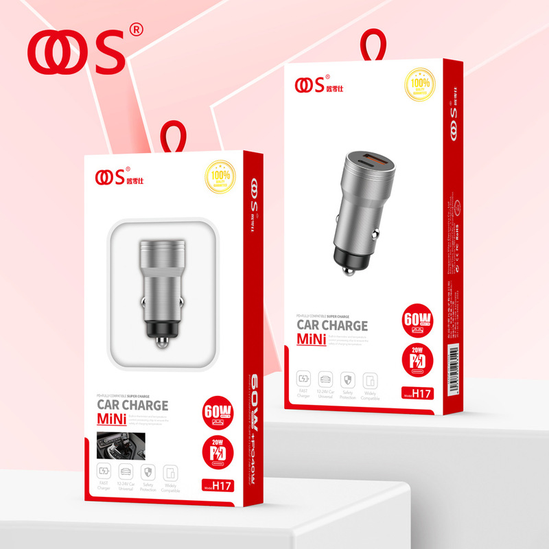 60W+PD20W Mini Metal Car Charger, Dual-Port Fast Charging, Cigarette Lighter Adapter, Compatible with Apple and Huawei Devices 60W+PD20W Mini Metal Car Charger, Dual-Port Fast Charging, Cigarette Lighter Adapter, Compatible with Apple and Huawei Devices
