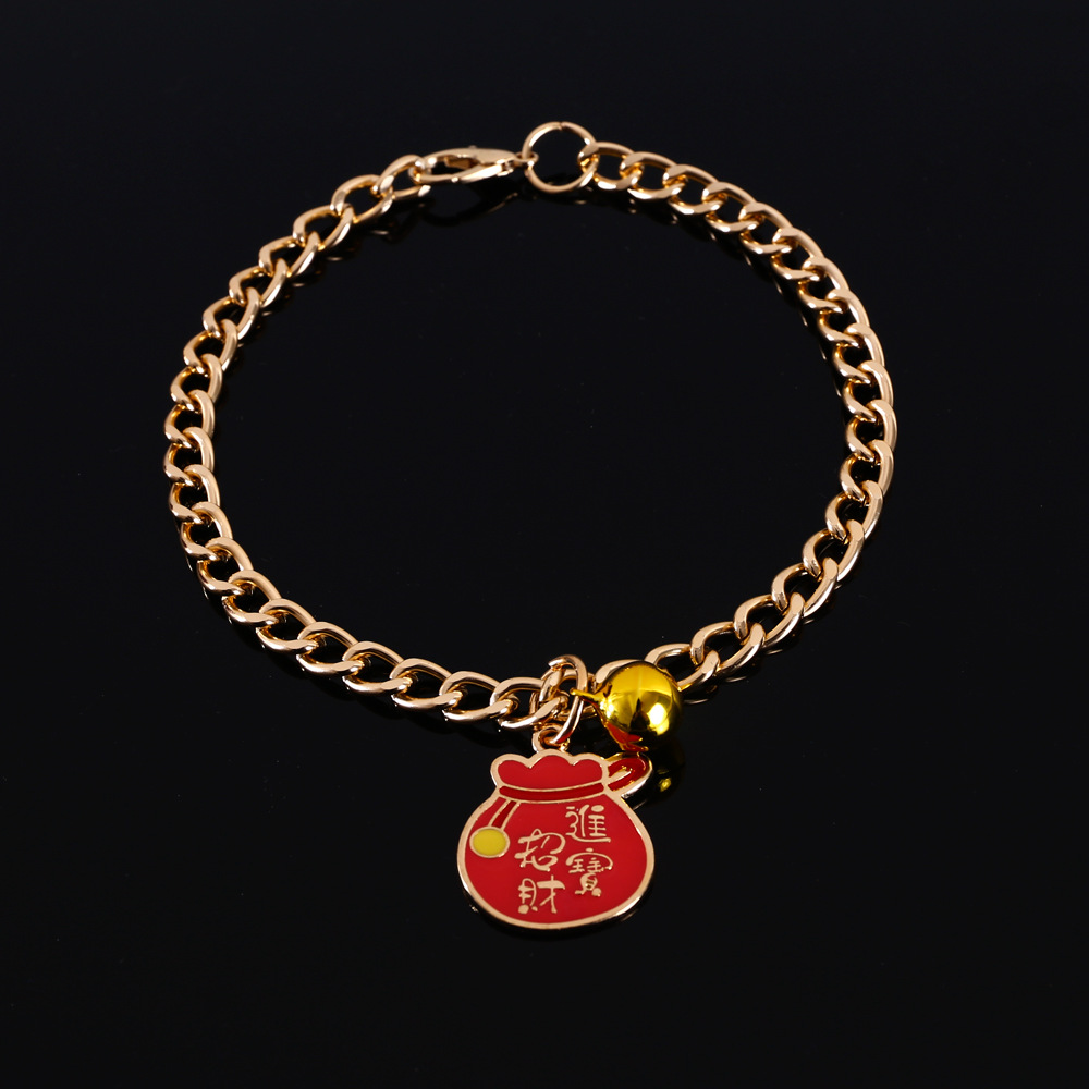 Mascotas de metal para atraer dinero colgante Ping An gatos perros collares de campanas de Año Nuevo Fu accesorios de cadena de oro