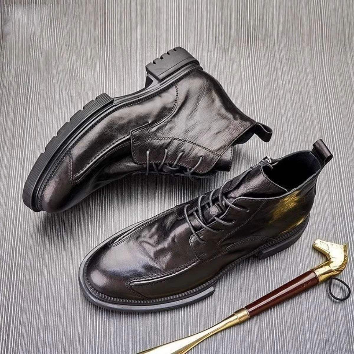 Мужские ботинки из натуральной кожи в британском стиле, осенние, на молнии, высокие, модные, универсальные, с круглым носком, для бизнеса и работы.