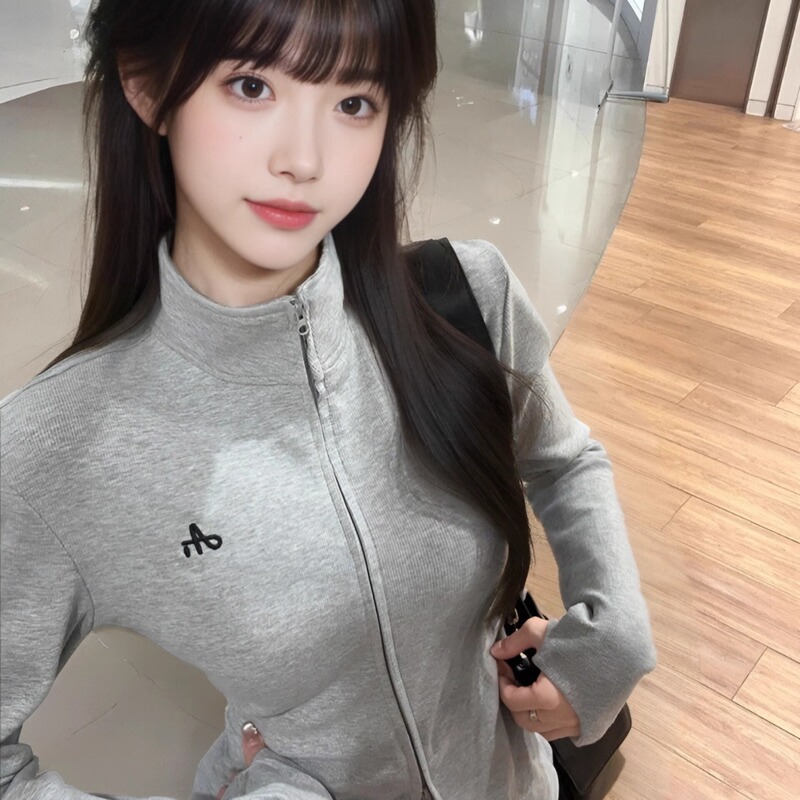 Good quality [350g cotton Luo Kou] casual lazy wind zipper slim slim thin long sleeve sweater women