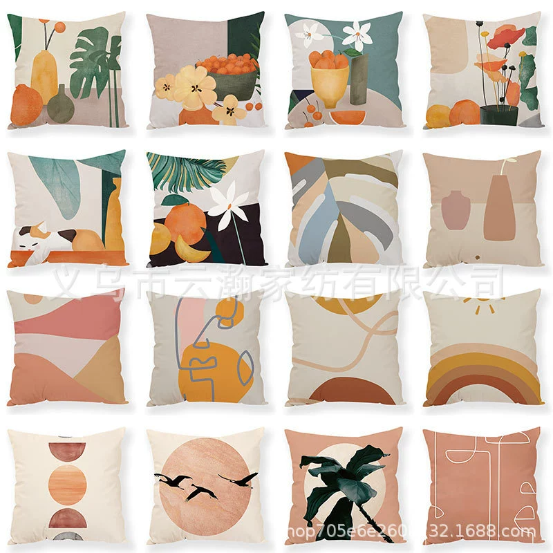 Трансграничное абстрактное геометрическое растение кошка птица цифровая Подушка с логотипом печатная модель Декоративная Подушка Наволочка