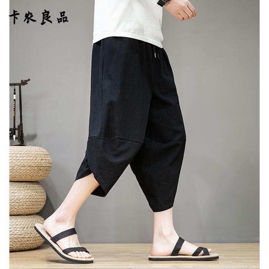 Pantalones anchos pantalones recortados sueltos para hombres tendencia más gordos pantalones de estilo chino de talla grande pantalones cortos casuales pantalones harem