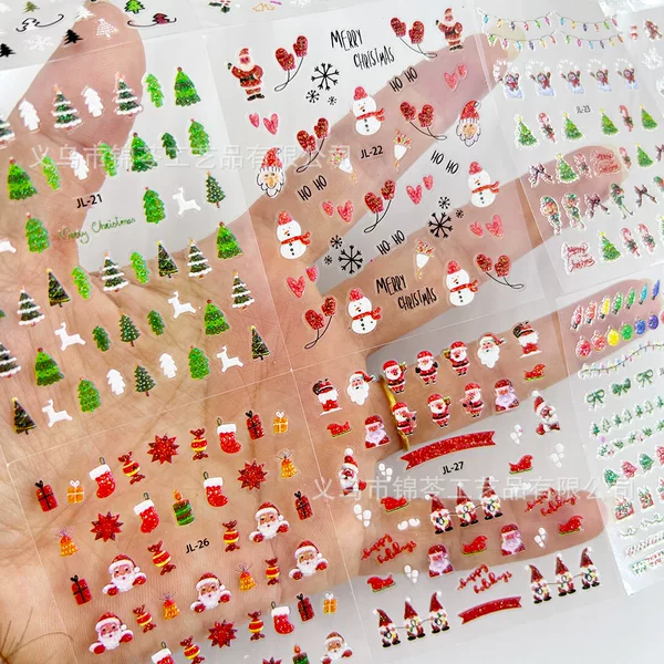 Cross-border Hot Christmas Nail Art Stickers Glitter Snowflake Elk Christmas Tree Old Man Nail Stickers Mixed Wholesale