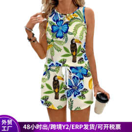 2026亚马逊背心套装女两件套跨境数码印花短袖短裤时尚运动服套装