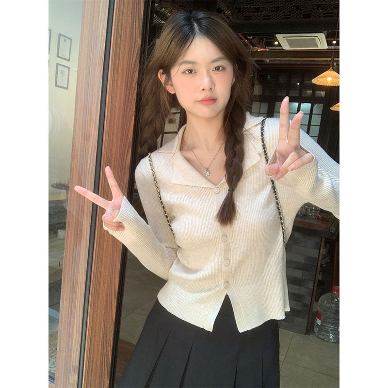 Polo Collar Long-Sleeved Knitwear Women's Autum 2023 New Retro Stripesd Contrast Color Slim Slim Short Top Polo Collar Long-Sleeved Knitwear Women's Autum 2023 New Retro Stripesd Contrast Color Slim Slim Short Top