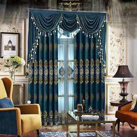 雪尼尔欧式窗帘双层带纱成品高端豪华窗帘房间客厅带帘头窗帘