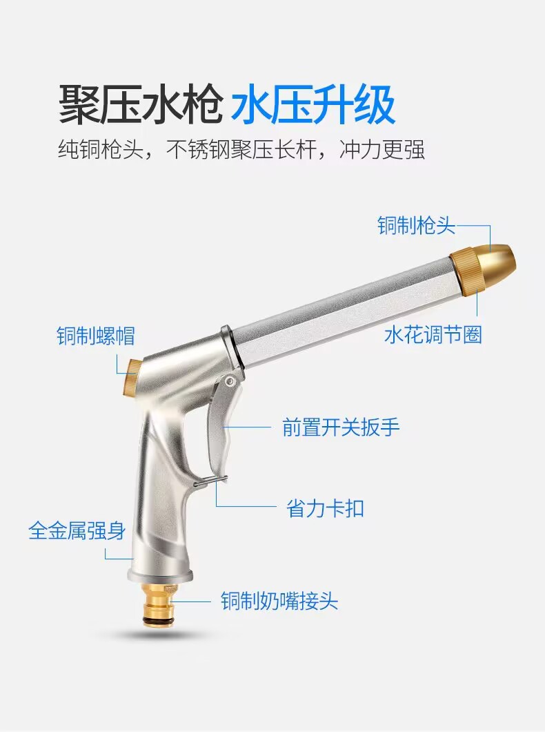High-Pressure Car Wash Water Gun Household Multi-Functional Telescopic Magic Water Pipe Alloy Electroplating Thickening Foreign Trade Exclusive
