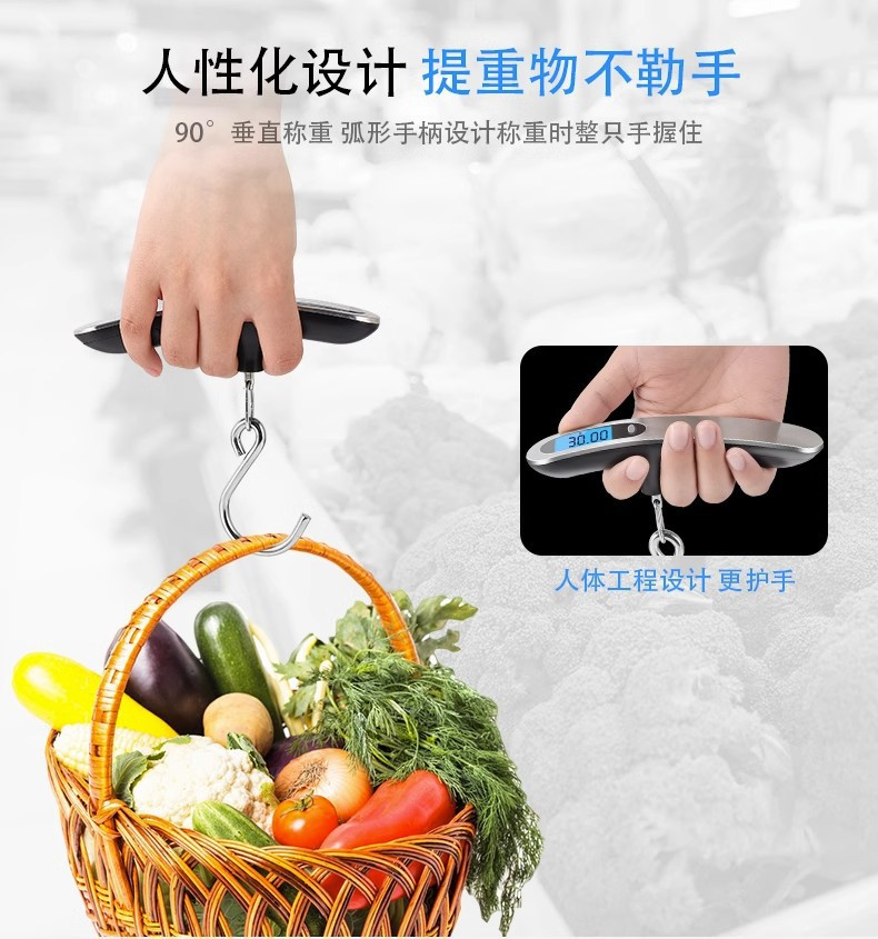 Hochpräzisions-Handschuhe-Waage 50 kg Kofferwaage Kofferwaage tragbare Mini-Digitalwaage Hakenhaken-Angelwaage Express-Gramm-Waage