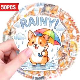 跨境直采【有资质ce.cpc】50张萌趣柯基防水装饰贴纸卡通可爱柯基