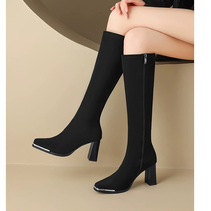 Сапоги на толстом каблуке женские, но колени с острыми коленями, тощие сапоги 2024 осень-зима новые сапоги на высоком каблуке моды рыцарь сапоги