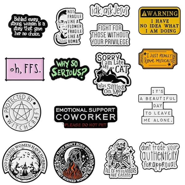 Creative Text Quote Brooch Set Witchcraft Skull Funny Style Alloy Badge Personalized Trendy Cool Clothing Pin