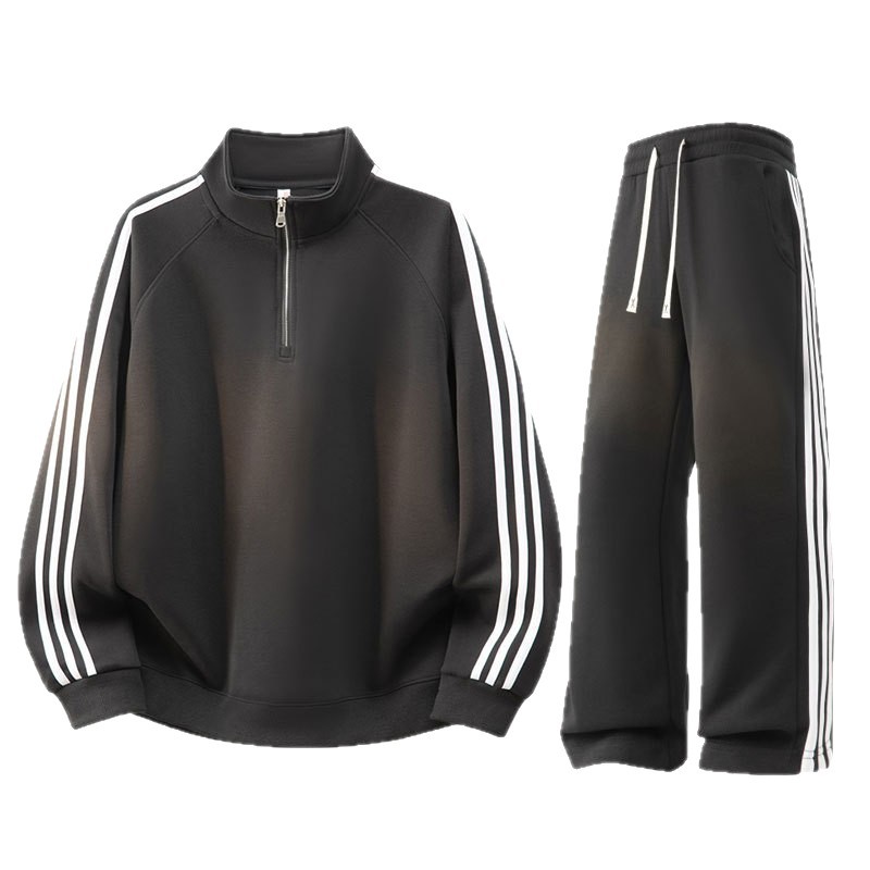 Primavera y otoño de hombre tres barras juego deportivo de cuello vertical medio cremallera camiseta pantalones de dos piezas juego de ropa deportiva de carrera casual