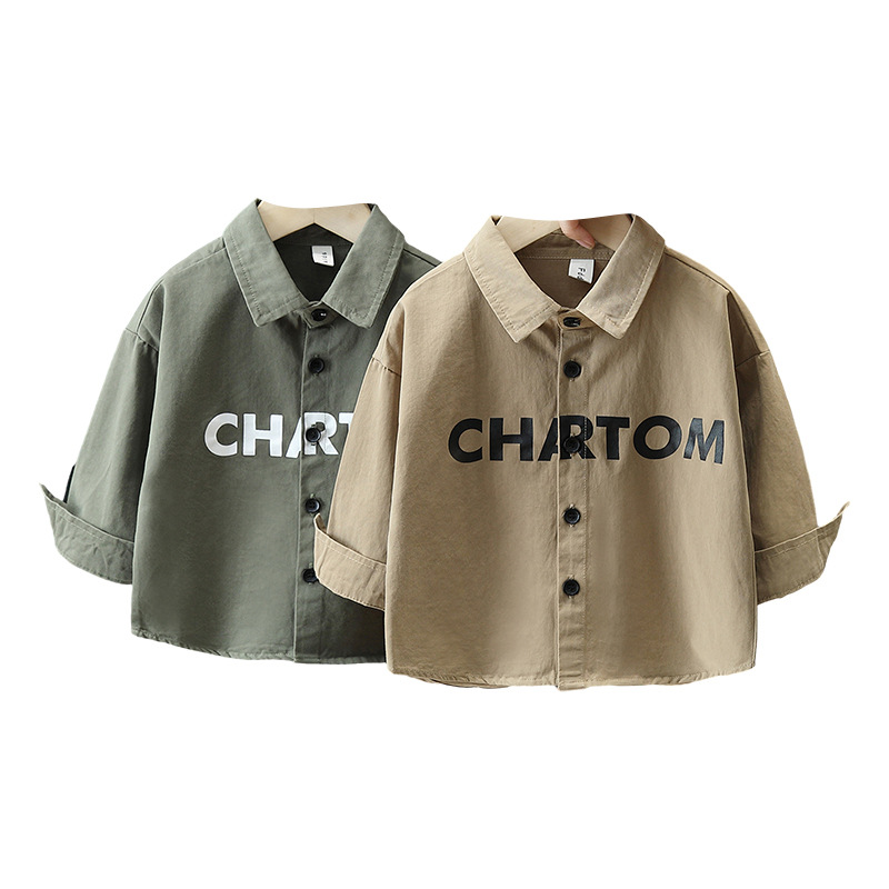 7824 chaqueta de camisa de otoño para niños 2025 nueva primavera y otoño ropa de marca de moda para niños pequeños y medianos camisa estampada para niños