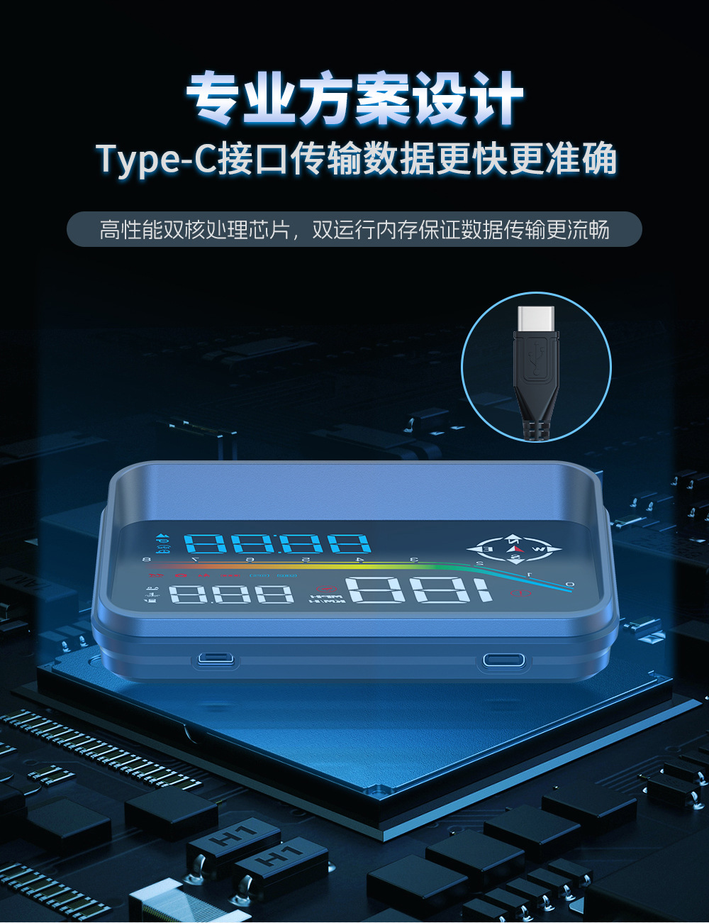 HUD high-definition car head-up display with voice electronic dog function, OBD GPS dual system, high-temperature resistant