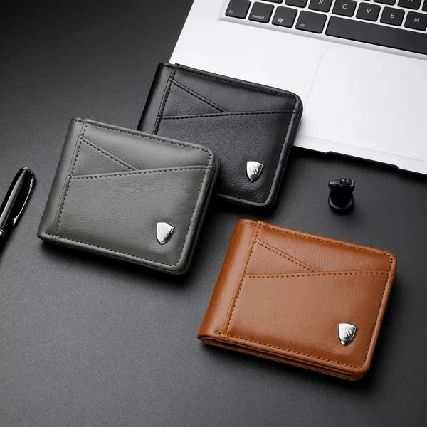 Men's Short Card Holder, Lychee Pattern PU Leather, Multi-Card Slot ID Storage, Business Trendy Brand Coin Purse, Simple and Stylish