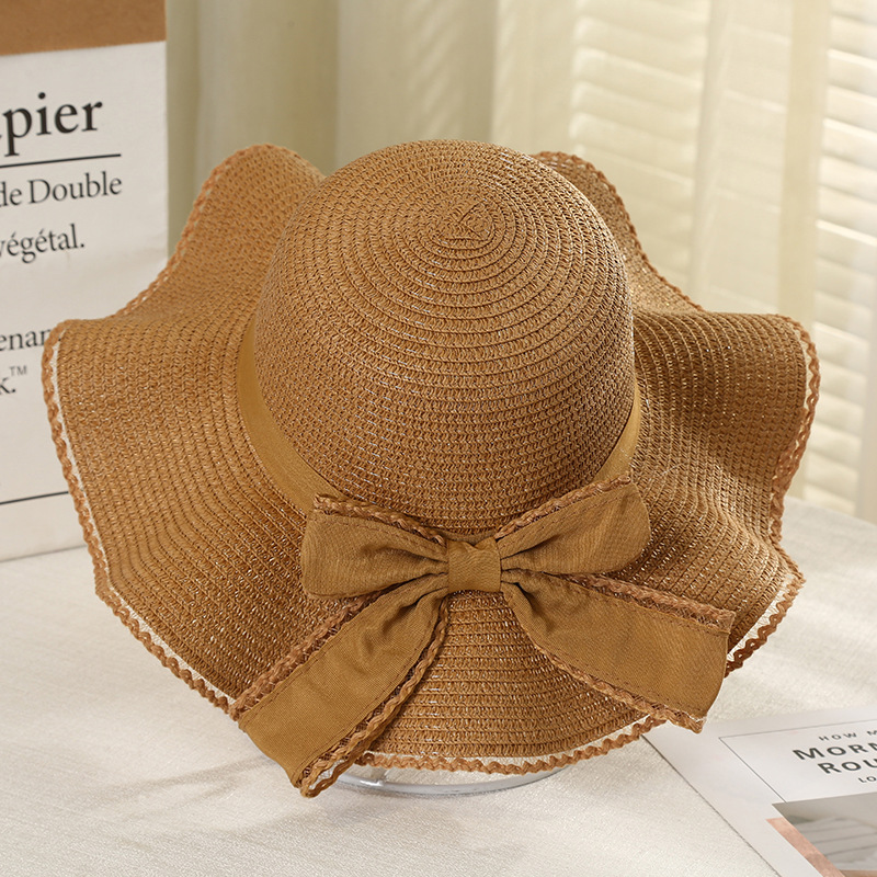 wavy beach fashionable sun hat with bow