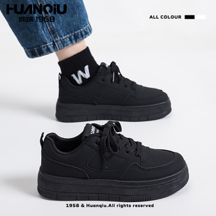 Universal high-value all-match all-black shoes 2024 new autumn simple casual thick-soled height-increasing sports shoes