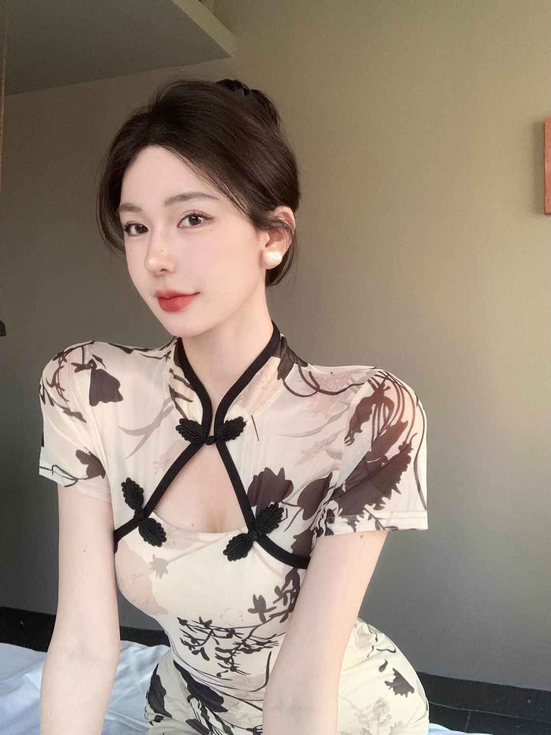 Fashion Simple Qipao Young Girls, High-end Retro Print, Waist-cinching Slimming Improved Chinese-style Dress For Women_ecoleips.com