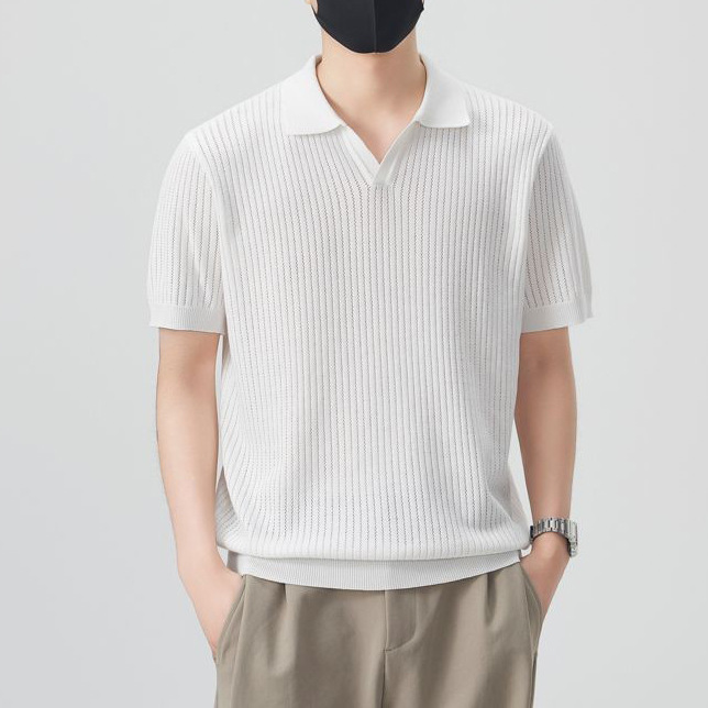 Shanggu Men's Knitted Short-Sleeve Summer Thin Polo Shirt Business Casual Versatile Solid Color Cooling Top