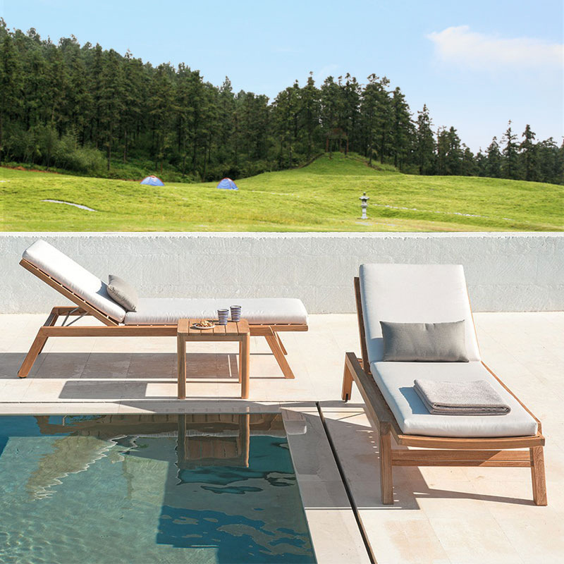 Cama de teca personalizada al aire libre a prueba de agua y protección solar hotel piscina sillón de terraza al aire libre anticorrosión silla de playa ocio