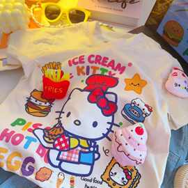 纯棉短袖儿童T恤夏装2026宽松韩版趣味毛绒蛋糕KT儿童装上衣潮