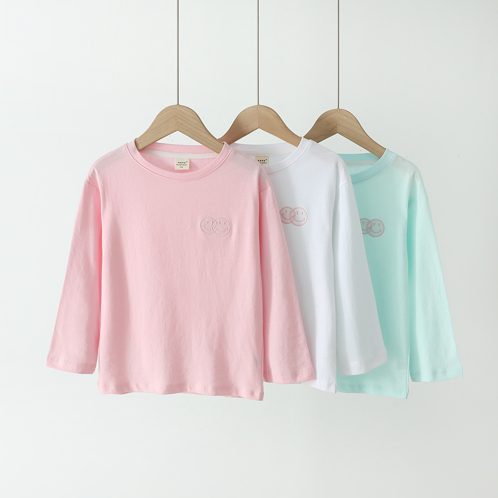 Spring and Autumn New Korean Style Foreign Trade Children's Thin Embroidered Smiling Children's Base Shirt Loose Letter Girls' Hooded Top
