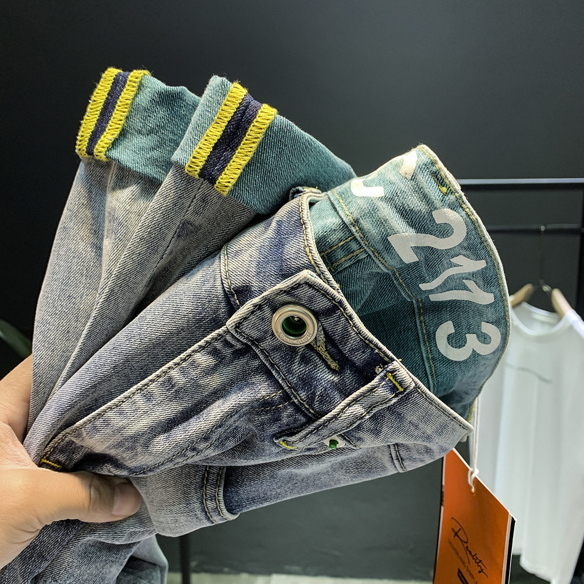 Jean délavé haut de gamme pour hommes, nouvelle marque tendance, élastique, fuselé, polyvalent, coupe ajustée, épais, printemps et automne_voghion.com