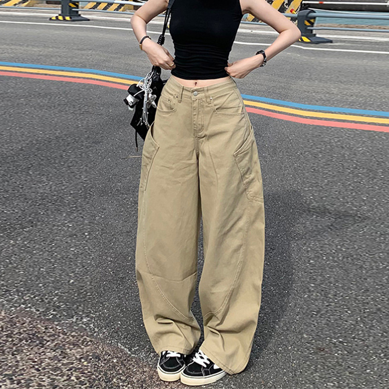 2025秋季大码弯刀牛仔裤女小个子显瘦梨型身材高腰阔腿工装香蕉裤|undefined