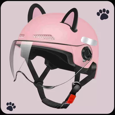 Helmet for Men, 3C – Motosiklet kaskı (dəbilqə) - 3c-sakura-pink-hd-transparent-short-mirror-black-pink-ears-m102