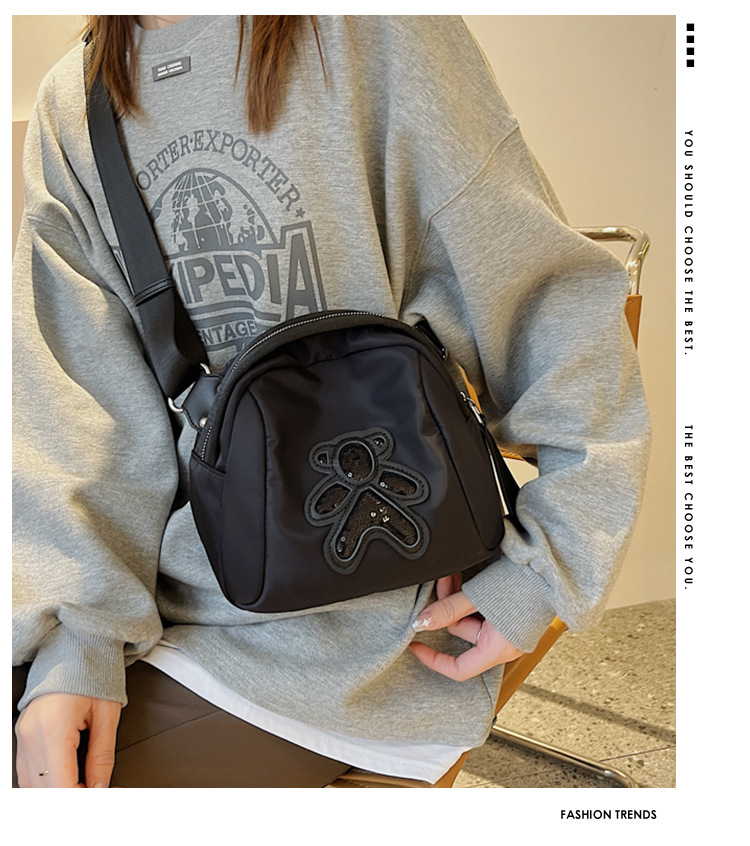 commuter leisure bear sequined Oxford cloth bag crossbody bag chest bag shell bag_voghion.com