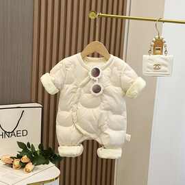 婴儿轻薄绣花绒羽绒服男女宝宝冬款羽绒连体衣婴童满月百天外出服