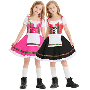 2023 foreign trade children's clothing German traditional beer festival suit black pink plaid printed ethnic performance clothing