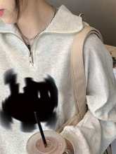 polo领卫衣女2023新款春秋美式复古半拉链宽松显瘦学生减龄上衣潮