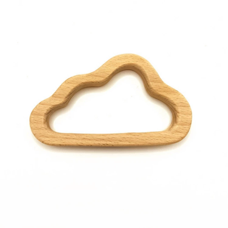 Wooden Baby Toy Rocking Rattle & Teether, natural wood, safe newborn grip