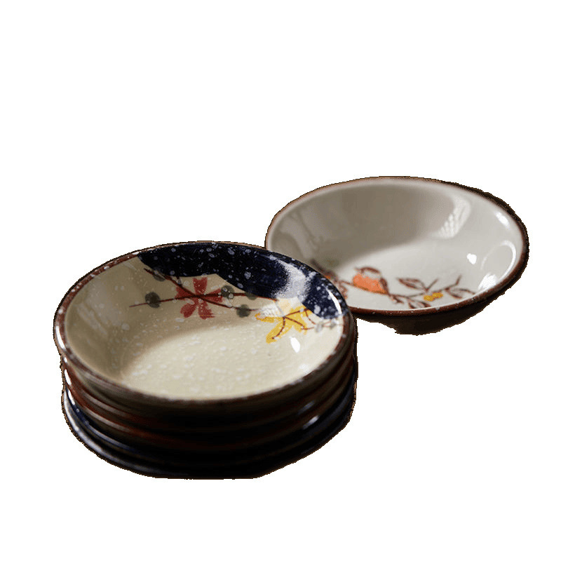 茶点盘釉下彩陶瓷调味碟小吃小菜圆形碟日式碟子复古手绘家用餐厅|undefined