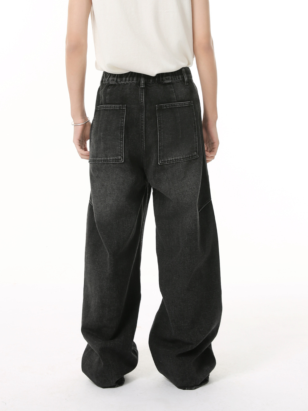 MTLCLOTHES para hombre | American Four Seasons Costuras Deconstruidas Pantalones de mezclilla gris negro sueltos de pierna ancha Tren casual