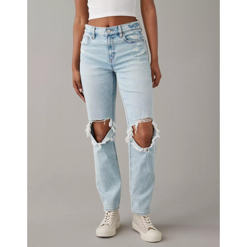 2025 New Cross-Border Export Jeans Stretch Super High Waist Ripped Straight Ankle Pants