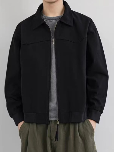 American retro color-matched lapel work jacket for men and women's autumn and winter couples 'casual loose baseball uniform jacket trend