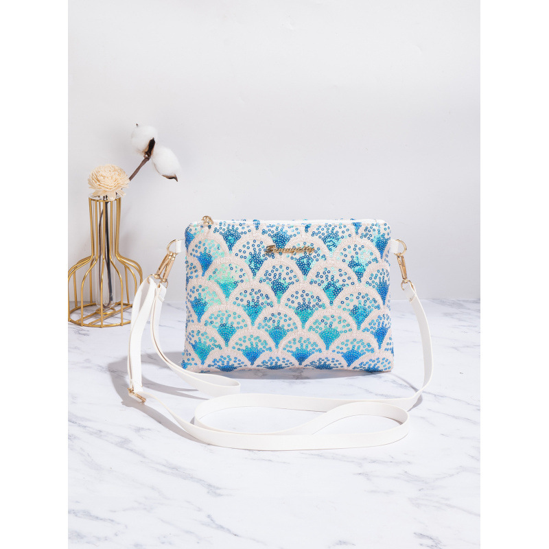 Nicho de estilo nacional de verano 2025 nueva cadena de moda alta sensación de moda sequinilla portátil bolsas de tramo oblicuas