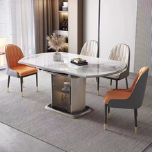 轻奢岩板餐桌椅组合现代简约伸缩方圆两用餐桌家用小户型储物餐桌
